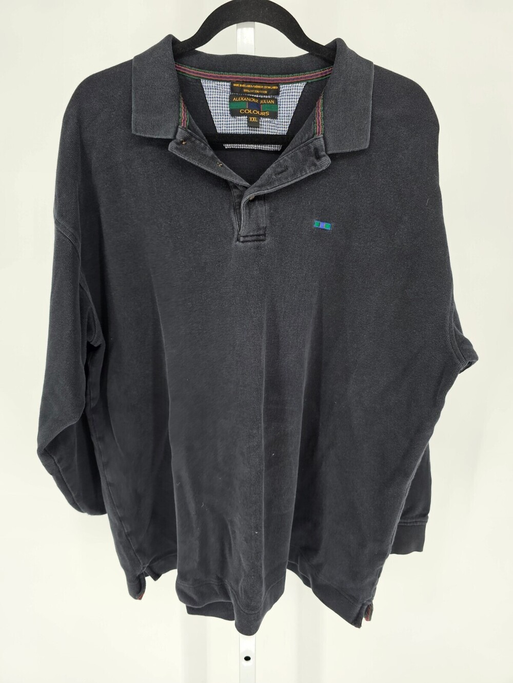 Colours by Alexander Julian Mens Sz XXL Thick Knit Long Sleeve Polo Shirt Black